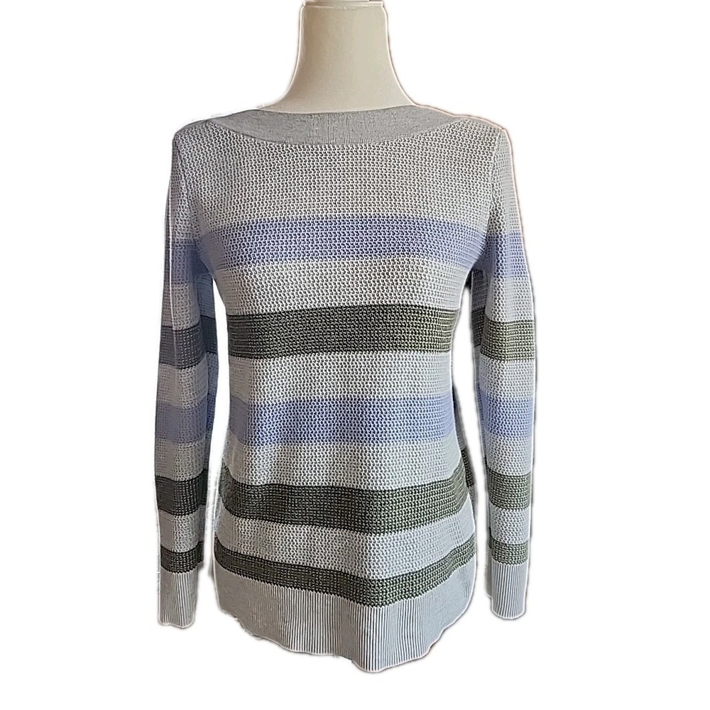 Market Spruce Womens Waffle Knit Sweater Sz S Gray Stripe Coastal Casual Preppy